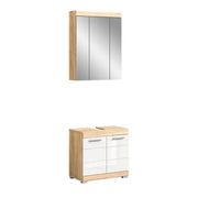 Set di mobili da bagno RIDLEY – Mobile sotto lavabo e armadietto specchio – Bianco e rovere chiaro