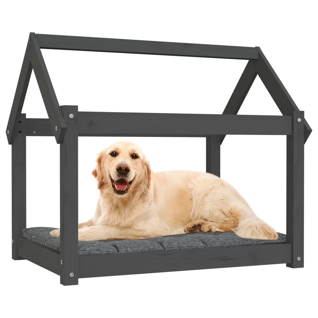 Cuccia per Cani Grigia 81x60x70 cm in Legno Massello di Pino 822209