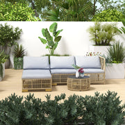 Set Divano da Giardino 5 pz con Cuscini e Pouf ¨C MINIMAL ¨C Polyrattan Grigio Chiaro