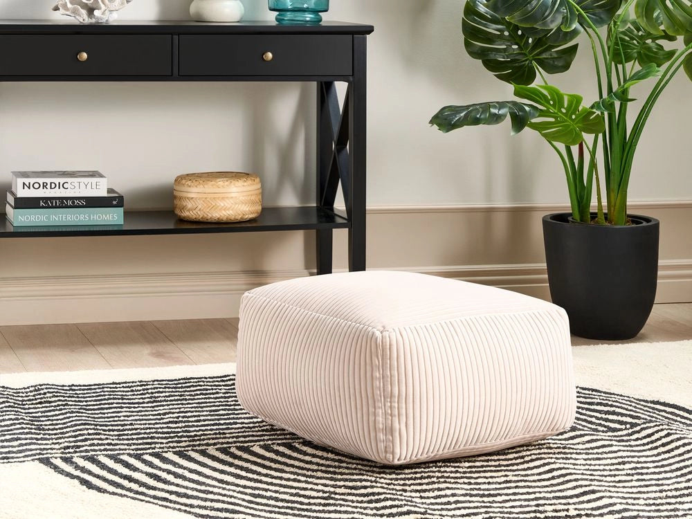 Moderno Pouf Intrecciato da Salotto Velluto a Coste 50 x 30 cm Motivo Beige Chiaro
