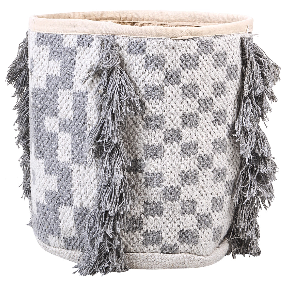 Set di 2 cestini in cotone bianco sporco e grigio 40/45 cm di altezza per conservare lo stile rustico Boho