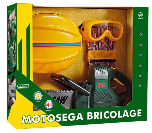 Set Motosega Casco Guanti e Occhiali da Bricolage Kids Joy Bricolage
