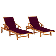 Set di 2 lettini prendisole sedie a sdraio lettini prendisole aiuole da giardino mobili da giardino mobili da esterno con cuscini legno massello di acacia 02_0012067