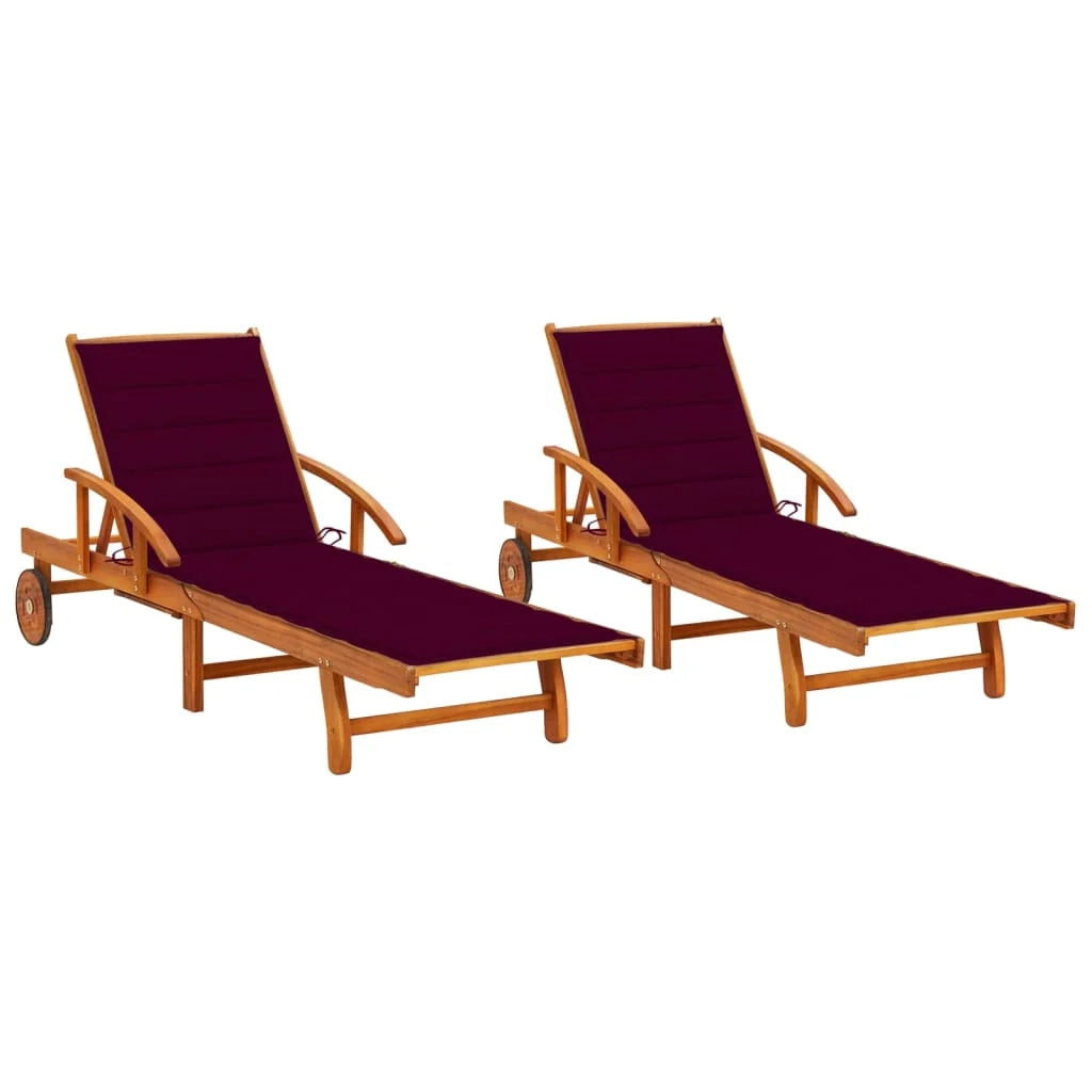 Set di 2 lettini prendisole sedie a sdraio lettini prendisole aiuole da giardino mobili da giardino mobili da esterno con cuscini legno massello di acacia 02_0012067