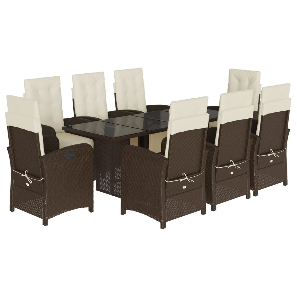 Set da Pranzo da Giardino 9pz con Cuscini Marrone in Polyrattan 3212491
