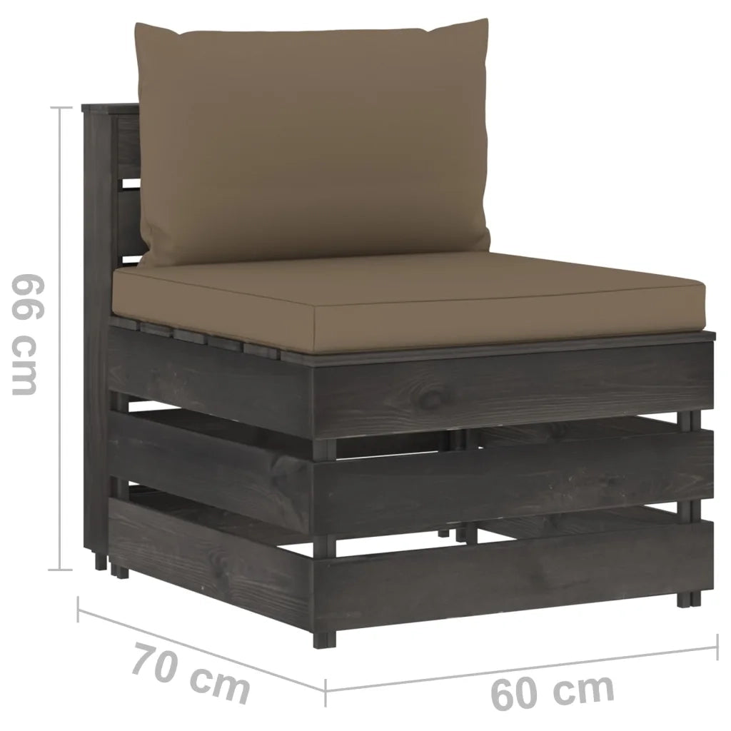 Divano Centrale Modulare con Cuscini in Legno Impregnato Grigio cod mxl 68796