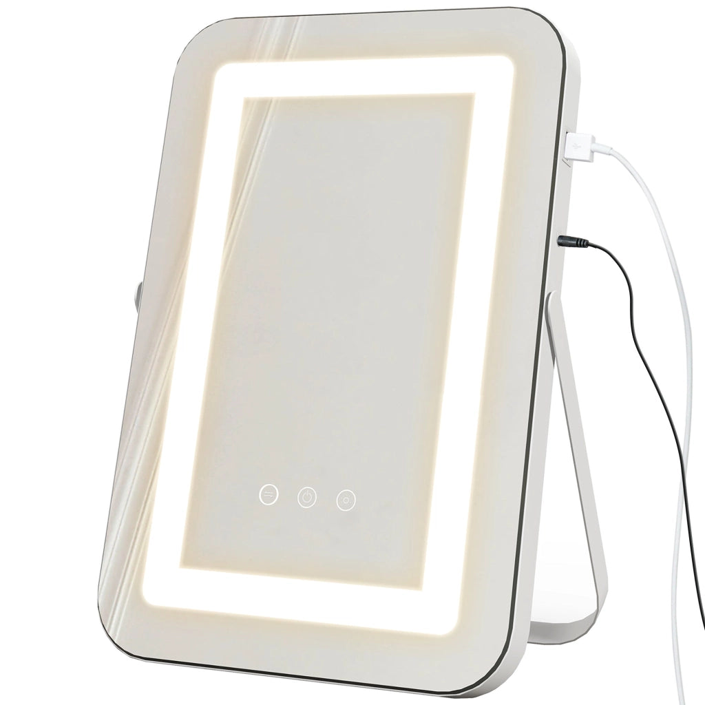 Specchio Trucco Make Up da Tavolo Luci Regolabili 3 Colori USB 31x41,5x3 cm Bianco