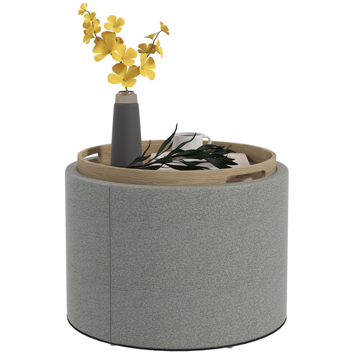 Pouf Contenitore Effetto Lino da 120 kg max 56x56x42 cm con Vassoio a Ribalta in MDF Grigio