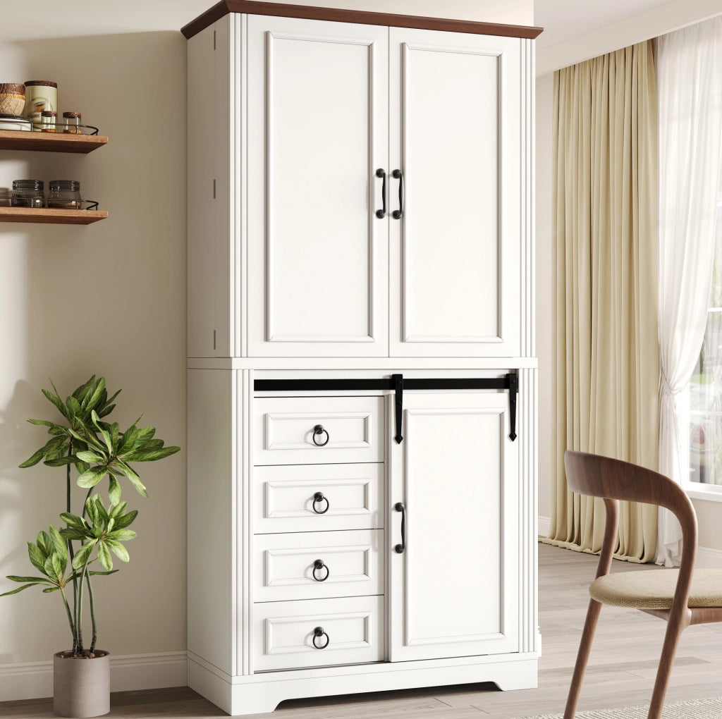 Colonna da cucina bianca con 4 cassetti e ripiano laterale