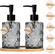 Set di 2 Dispensieri per Detersivo in Vetro - Dispensiere per Sapone - Nero - Vetro