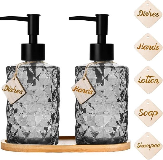 Set di 2 Dispensieri per Detersivo in Vetro - Dispensiere per Sapone - Nero - Vetro