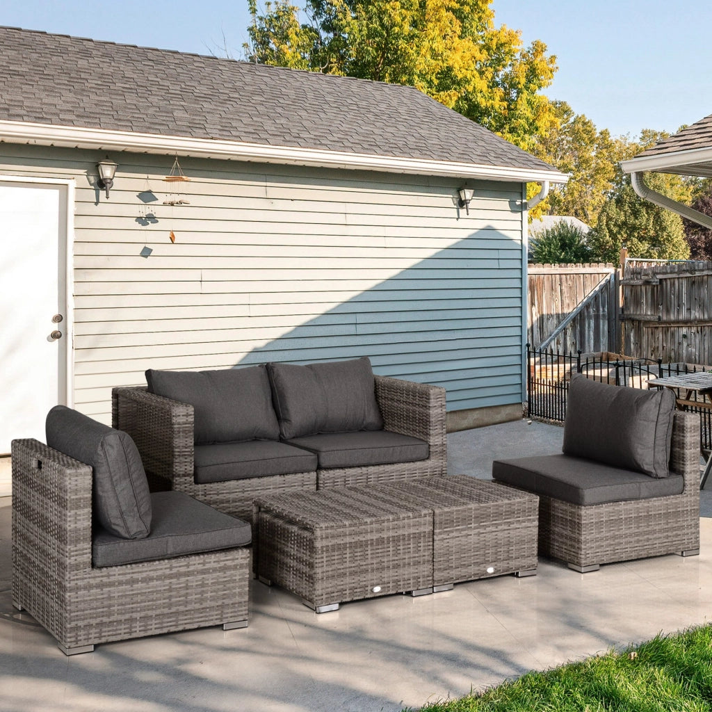 Salotto da Esterno in Rattan PE da 8 Pezzi, Set Mobili da Giardino Salvaspazio con Poltrone, Tavolini e Sgabelli, Grigio