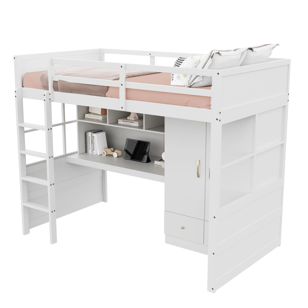 LETTO A CASTELLO 90 x 200 cm con scrivania, armadio e cassetti, bianco