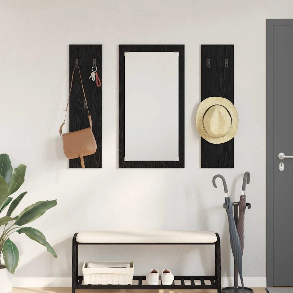Appendiabiti a muro con specchio Rovere Nero 96 x 1,5 x 90 cm CFW7176409