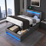 Letto imbottito con USB; LED e contenitore; per materasso 90x190 cm; PU grigio