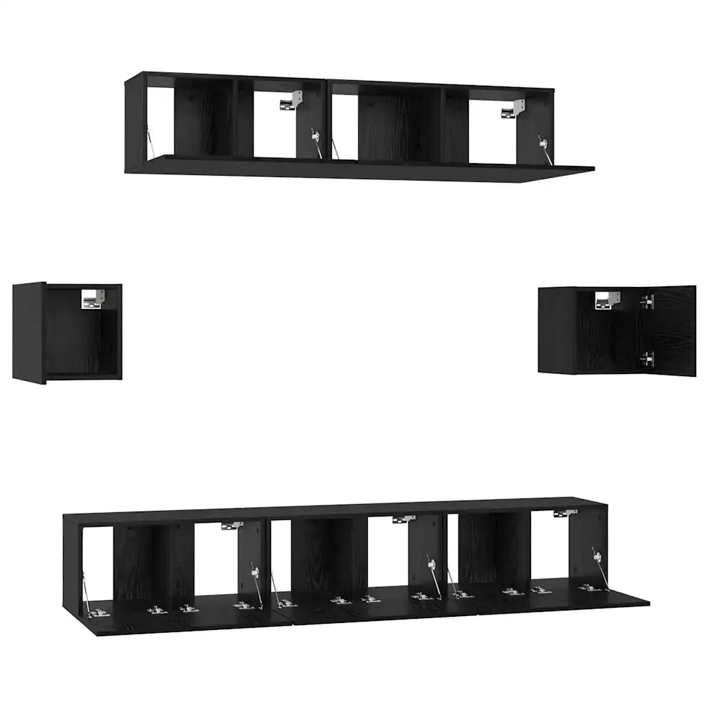 vidaXL Set mobile TV 7 pcs Rovere nero 80 x 30 x 30 cm