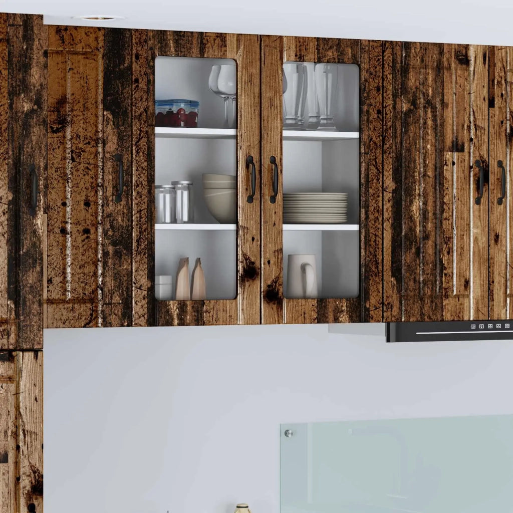 Pensile da cucina | Mobile in vetro da parete LUCCA Legno antico 80 x 31 x 80 cm