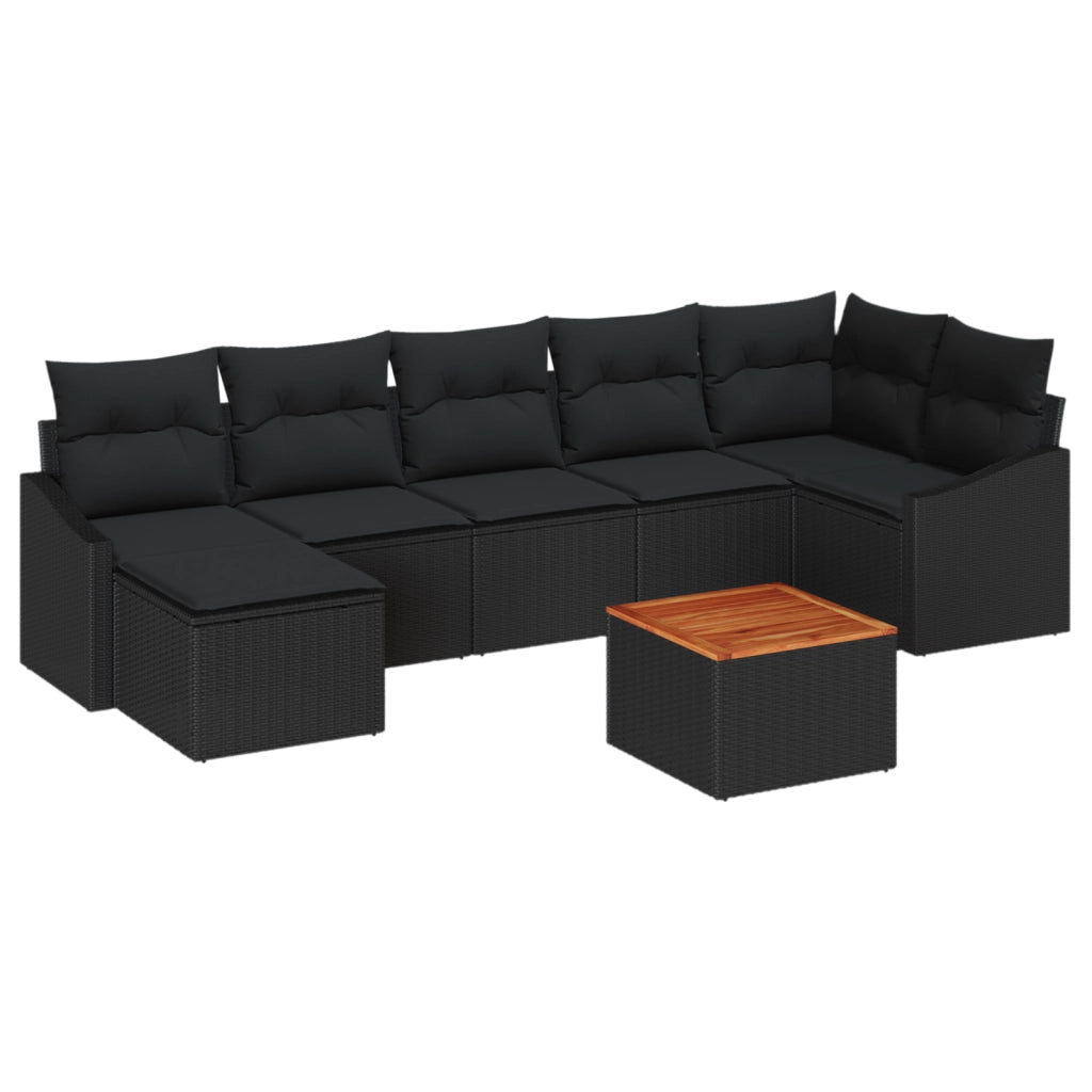Set Divano Giardino 8 Pezzi con Cuscini Nero Polyrattan Acacia