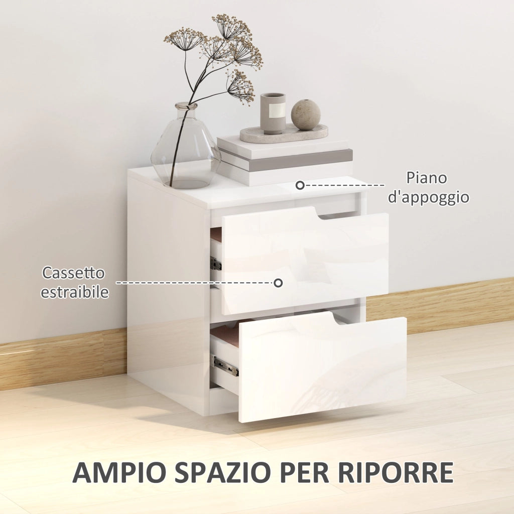 Comodino con Cassetti 40x40x48 cm in Legno Bianco Lucido
