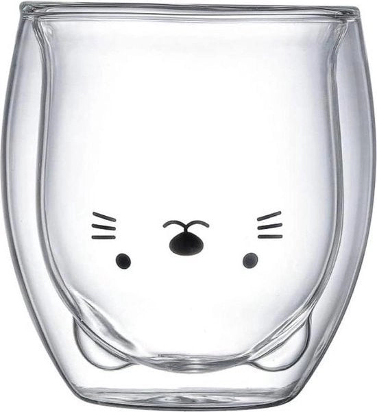 Mok per gatto - tazza per gatto - 250 ml tazza per caffè in vetro isolante - regalo personale per compleanno e San Valentino