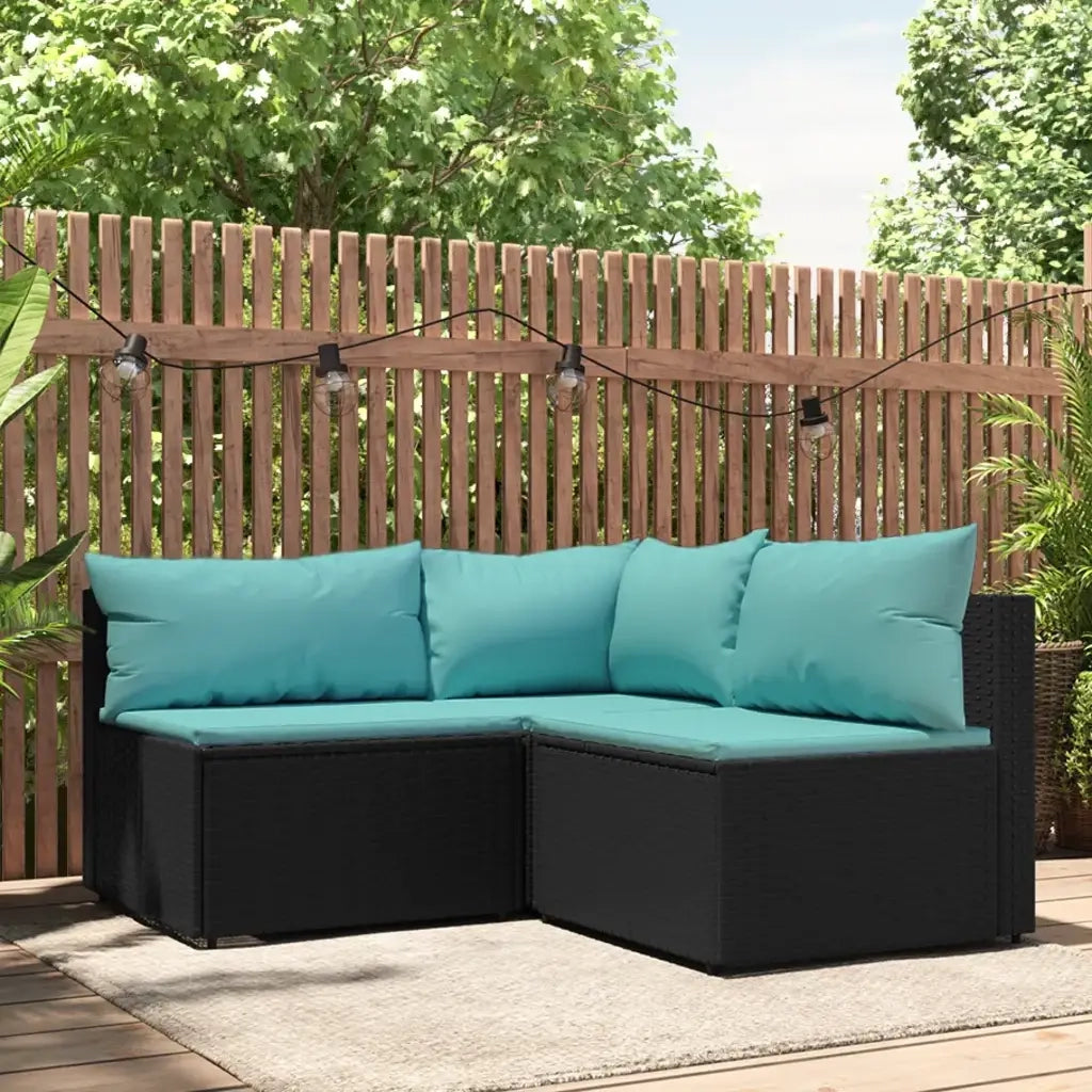 Set Divani da Giardino 3 pz | Set Salotto da Giardino con Cuscini Nero in Polyrattan
