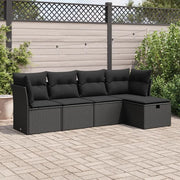Set Divani da Giardino 5 pz con Cuscini in Polyrattan Nero