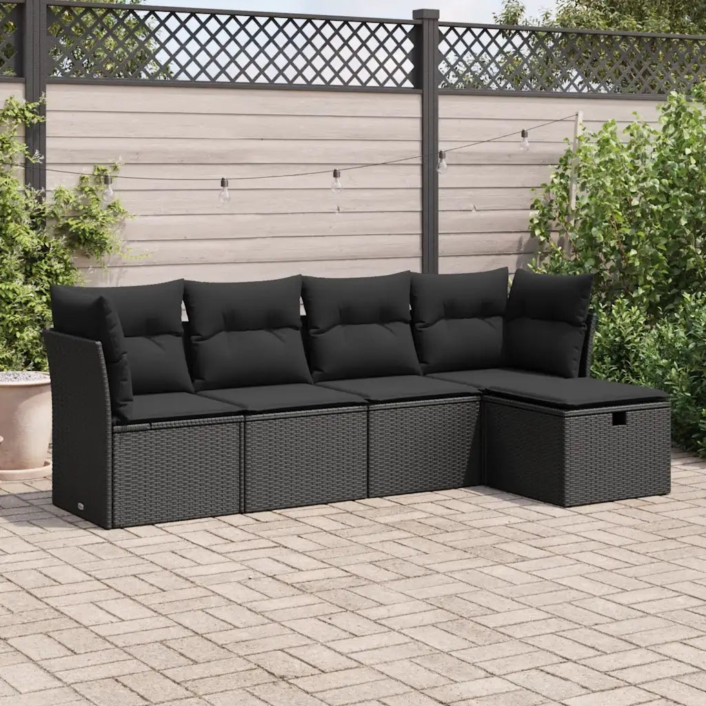 Set Divani da Giardino 5 pz con Cuscini in Polyrattan Nero