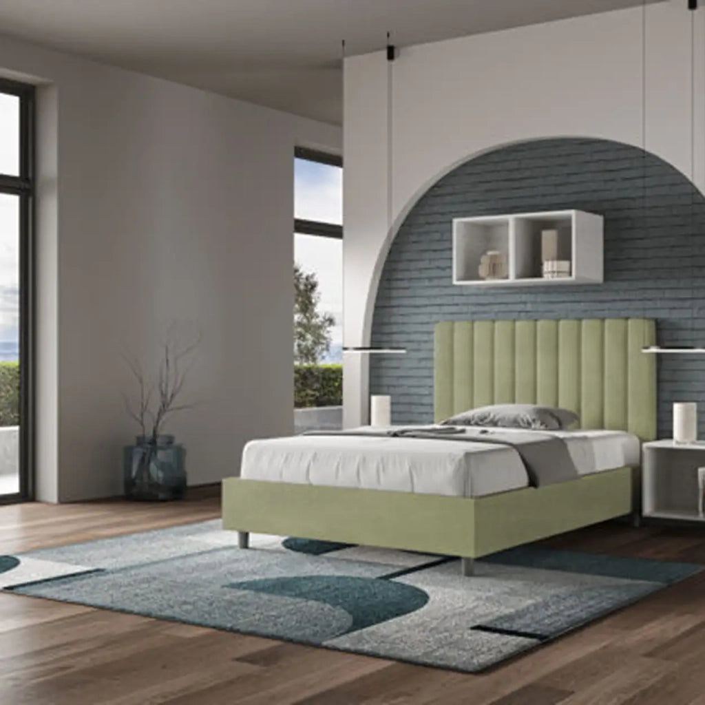 Letto una piazza e mezza con rete imbottito 120x200 microfibra tè verde Agueda