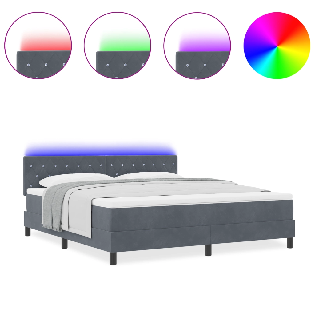 Letto a Molle con Materasso & LED Grigio Scuro 180x200 cm Velluto