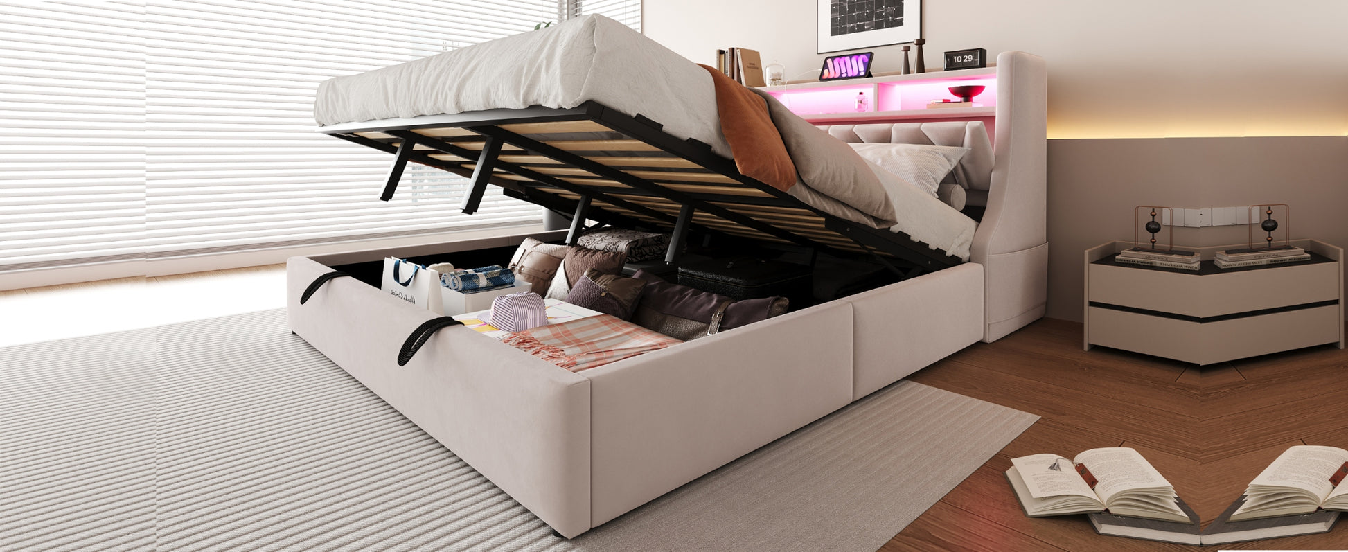 Letto imbottito matrimoniale - Xylo - 180x200 cm - Grigio - Base idraulica