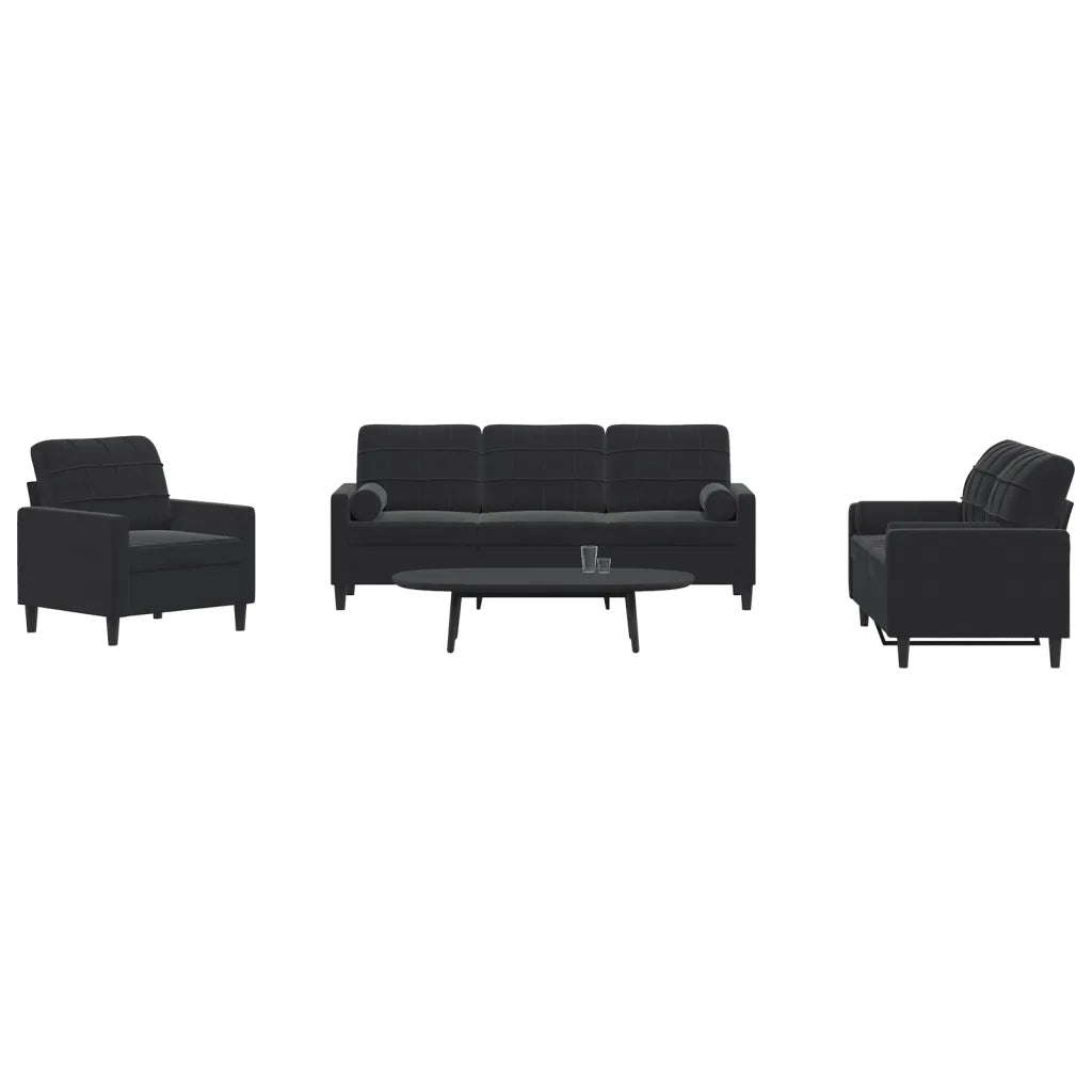 vidaXL Set di Divani 3 pz con Cuscini e Rinforzi Nero in Velluto