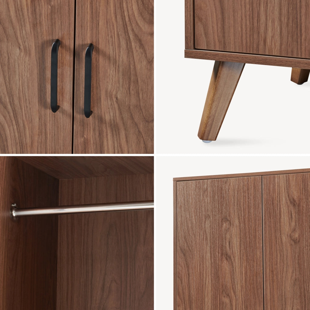 Armadio Guardaroba Norg con 2 Ante e 4 Scomparti 191x80x52 cm - Effetto Noce [en.casa]
