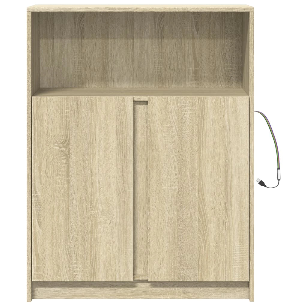 Buffet credenza cassettiera armadio mobile contenitore organizer per cucina soggiorno salotto con illuminazione a LED rovere Sonoma 77 x 34 x 100 cm legno ingegnerizzato marrone 02_0029799