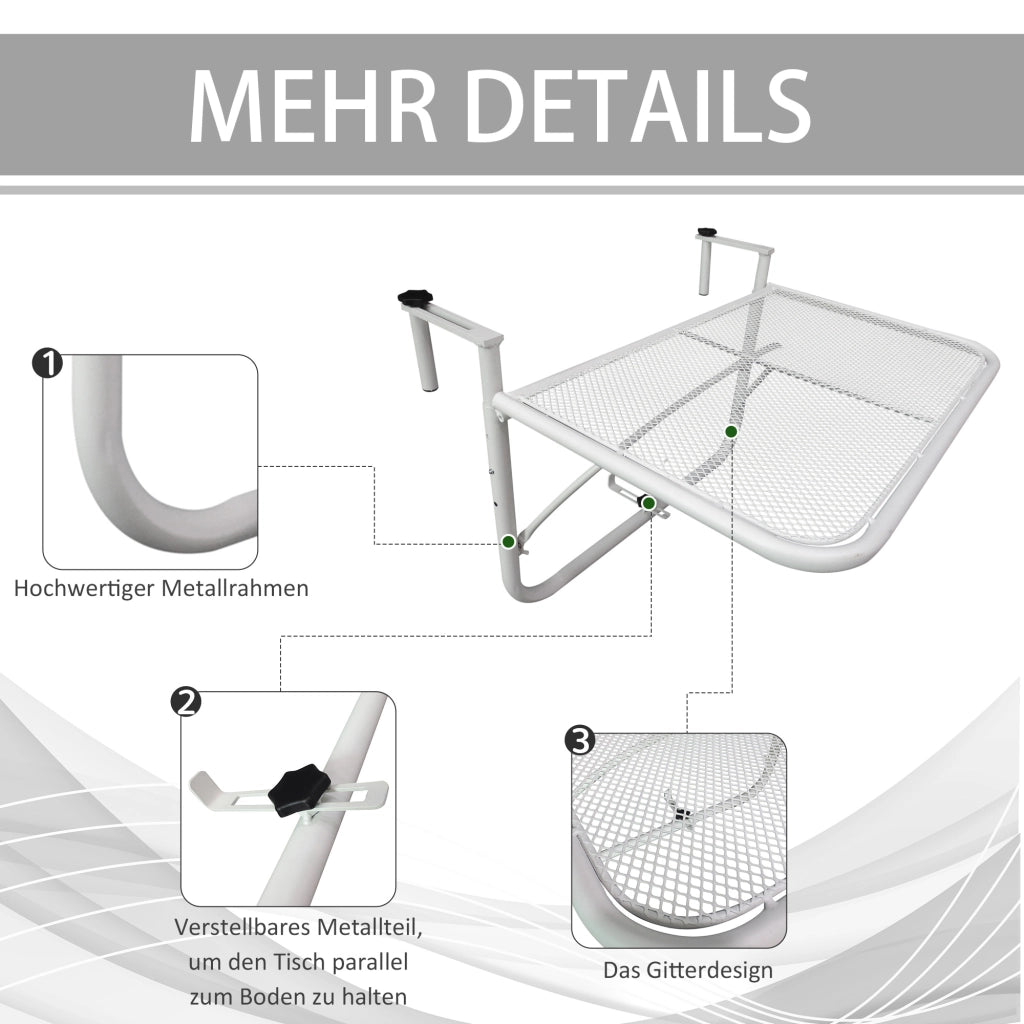 Tavolino da Balcone Regolabile in Altezza ¨C MINIMAL ¨C Metallo Bianco 60x56,5x45cm