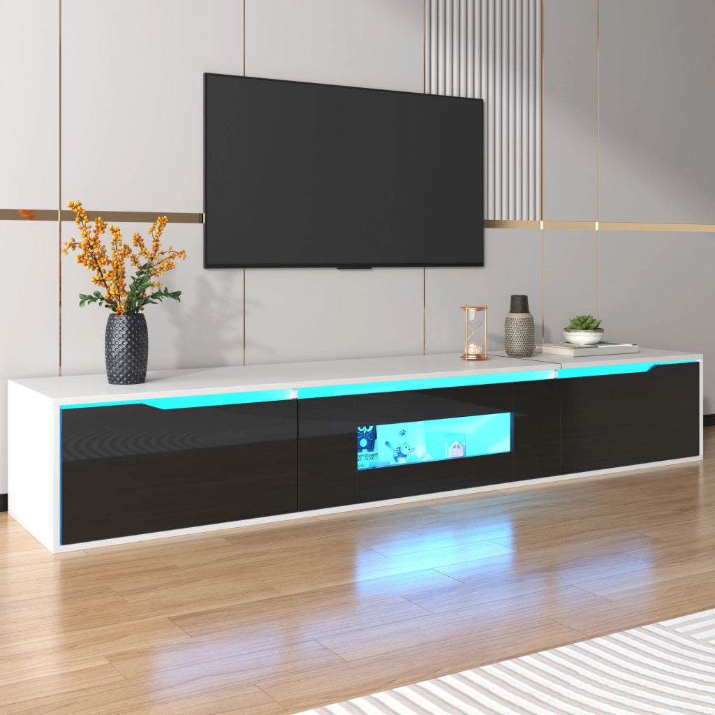Vetrina e Mobile TV Lucido Bianco e Nero con LED ¨C MINIMAL ¨C Bianco/Nero