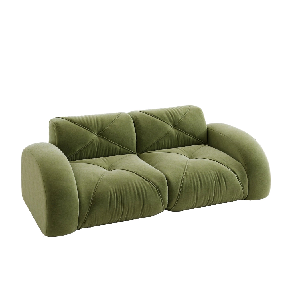 Divano modulare 2 posti senza struttura con schiuma 32D design antiscivolo in ciniglia verde 204 × 95 × 76 cm