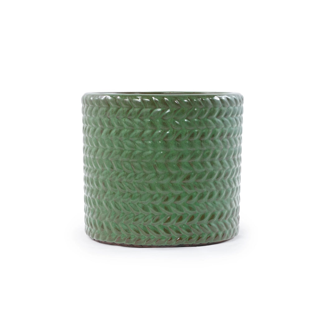Vaso da esterno in ceramica Ø37 cm, verde oliva lucido, resistente al gelo, con foro di drenaggio