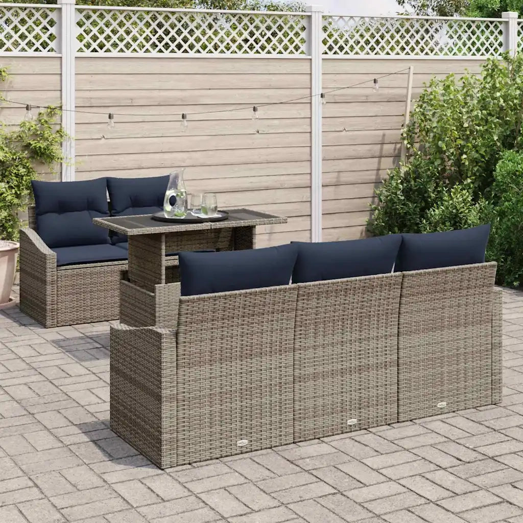 Set Divano da Giardino con cuscino 6 pcs Grigio polyrattan