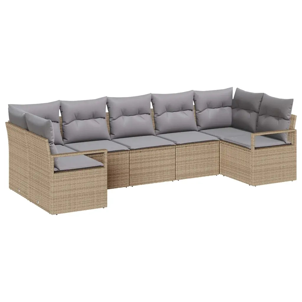 Set di divani con cuscino 7 pcs Beige polyrattan