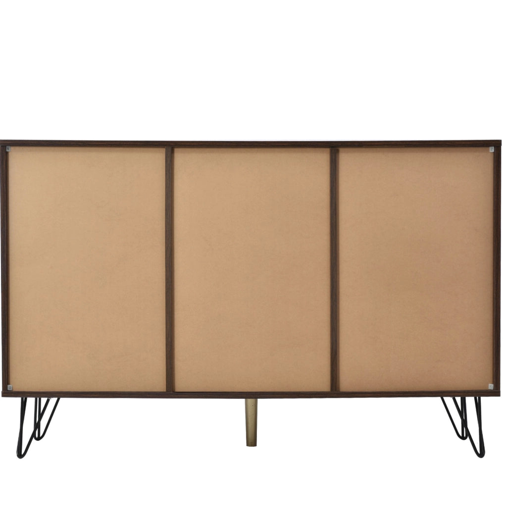 Credenza a 3 ante con ripiani interni; 120 x 38 x 76;5 cm; truciolare; effetto legno naturale e nero