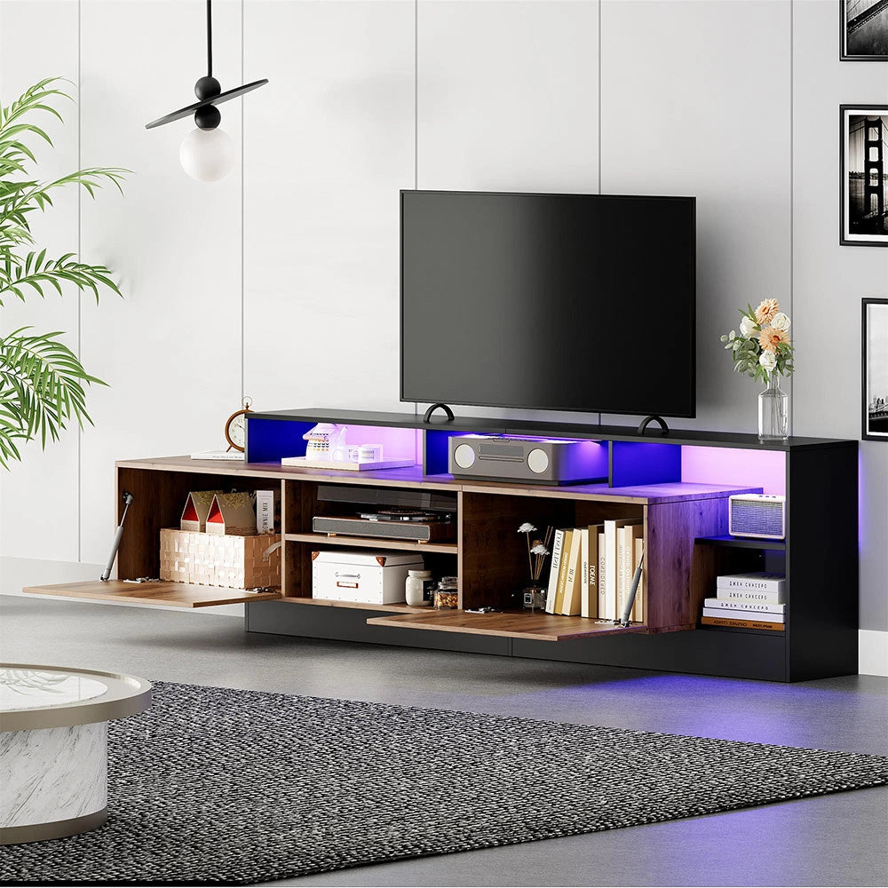 Mobile TV moderno - Xylo - Legno/telaio nero LED per TV 70"