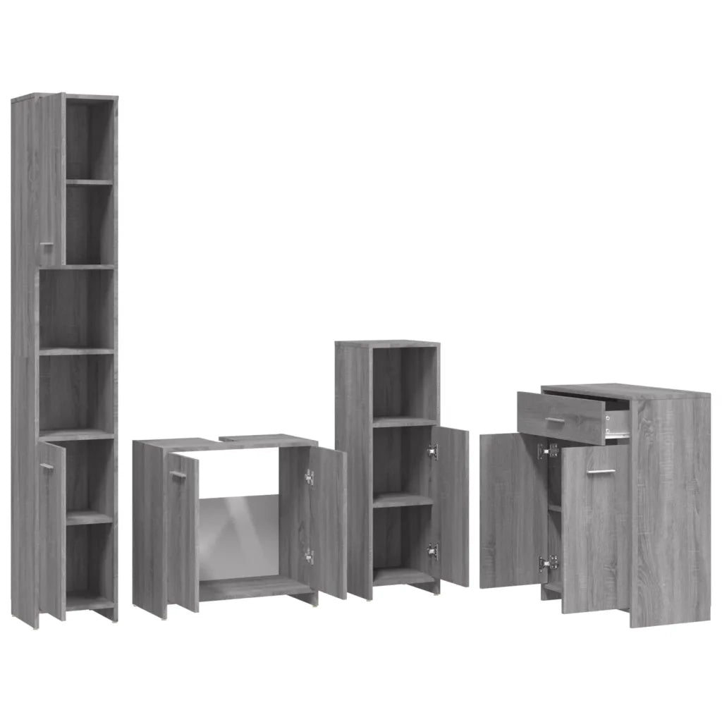 Set Mobili da Bagno 4 pz Grigio Sonoma in Legno Multistrato 3154410
