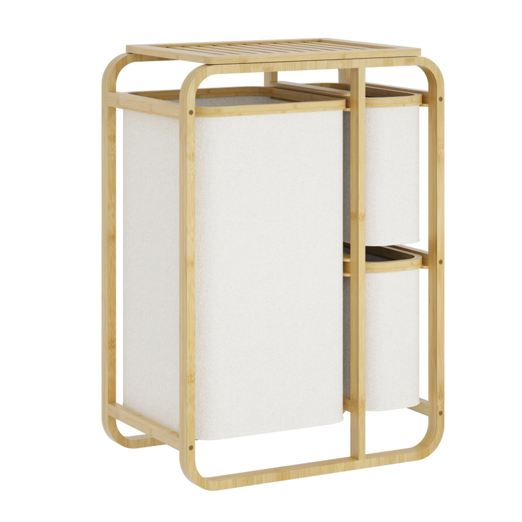 Mobile Portabiancheria Evenes in Bambù e 3 Sacchi Estraibili 70,5 x 49,5 x 33 cm Beige [en.casa]