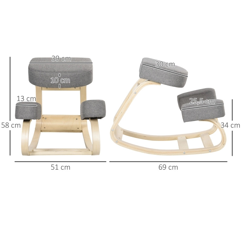 Sgabello ergonomico per ginocchia con supporto postura e montaggio per ufficio e studio in legno grigio 51 × 69 × 58 cm