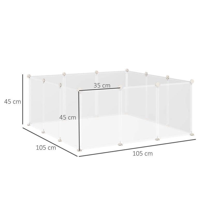 RECINTO PER CONIGLI, CUCCIOLI E PICCOLI ANIMALI MODULABILE IN METALLO E PP, 12 PANNELLI DA 35X45 CM BIANCO