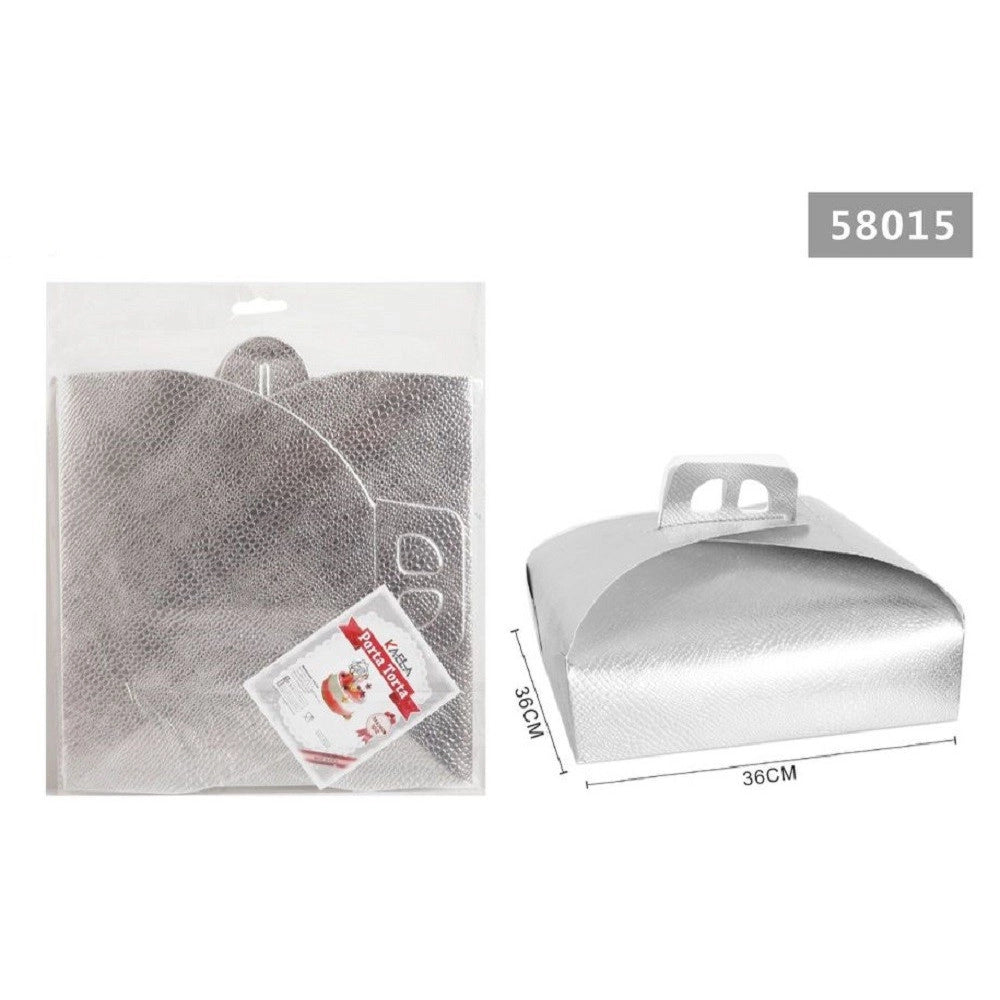 Trade Shop - Set 3pz Scatola Porta Torta Argento 36x36 Cm Dolci Pasticceria Festa Party 58015 -