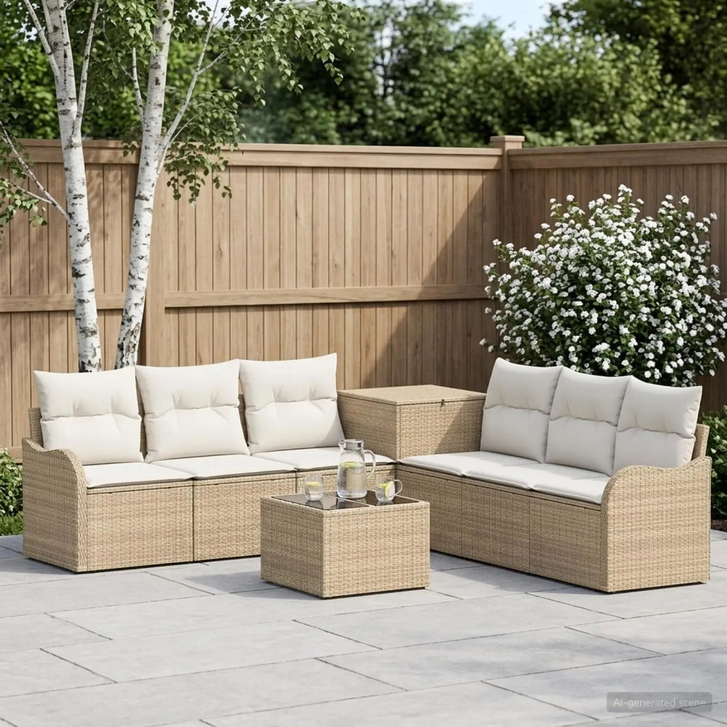 Set di divani 8 pz Beige e Bianco Crema 3448068
