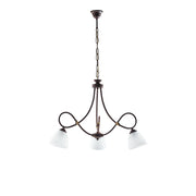 Lampadario 3 Luci Dallas Ferro Battuto Nero E Ruggine Vetro Bianco