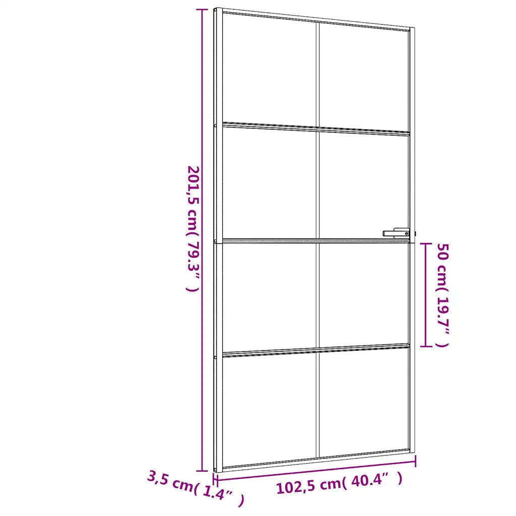 Porta Interni Sottile Nera 102,5x201,5Vetro Temperato Alluminio 155131