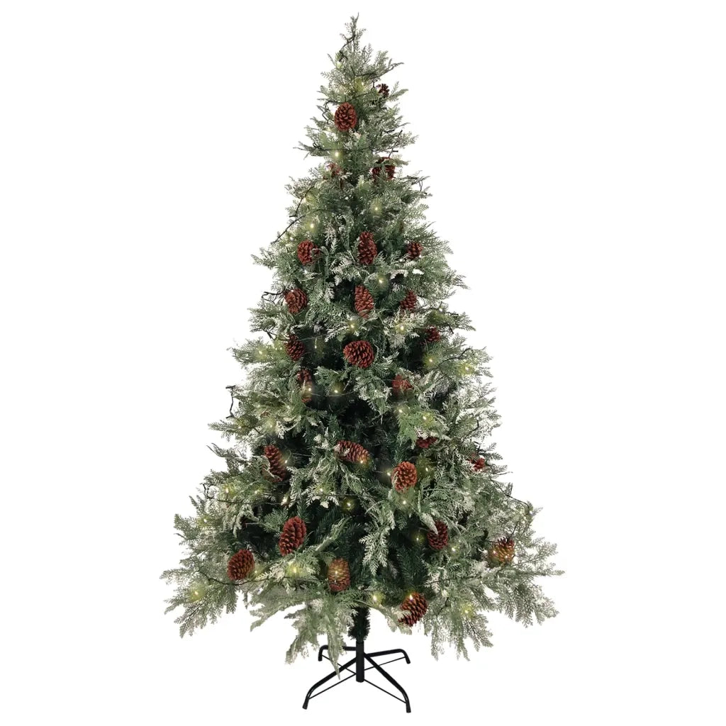 Albero di Natale | Decorazioni natalizie con Luci e Pigne Verde e Bianco 195cm PVC e PE